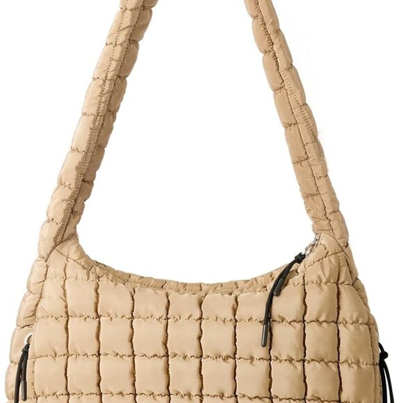 Brand New Light Khaki Puffer Tote Bag 18x14 Large Travel Compact